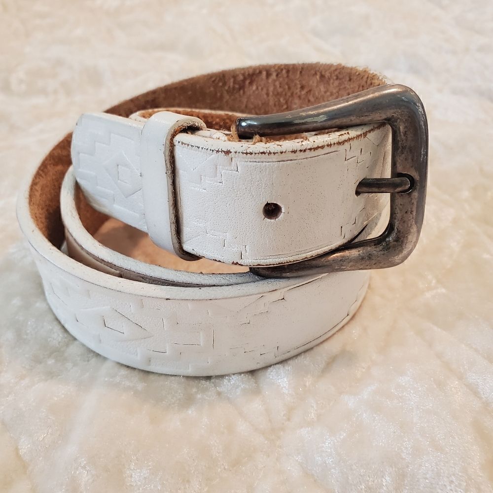 MILOR Women's Leather Belt Size‎ ML White  Aztec Print